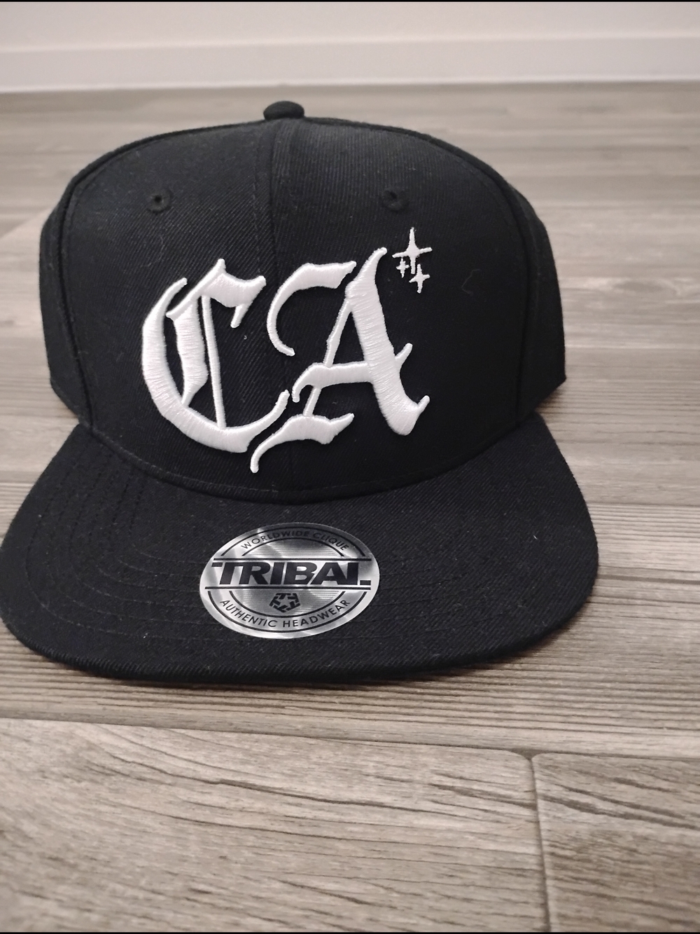 Black Snapback Hat with White CA Embroidery